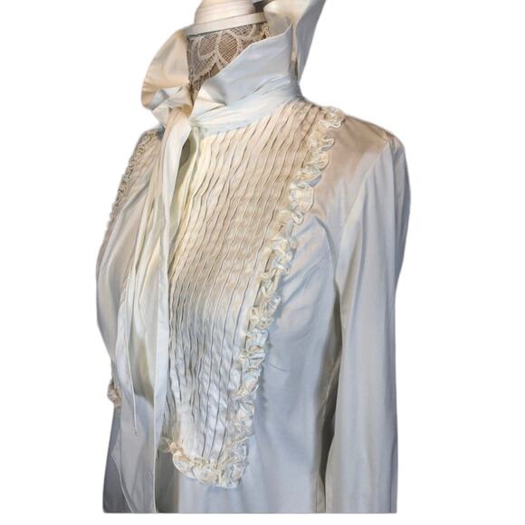 ETRO white tuxedo blouse high ruffled neck tie Victorian style size small (40) - Picture 7 of 13
